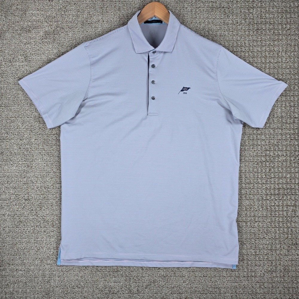 Greyson Mens XL Polo Shirt Blue Pink Striped Nashua CC Golf Performance Top